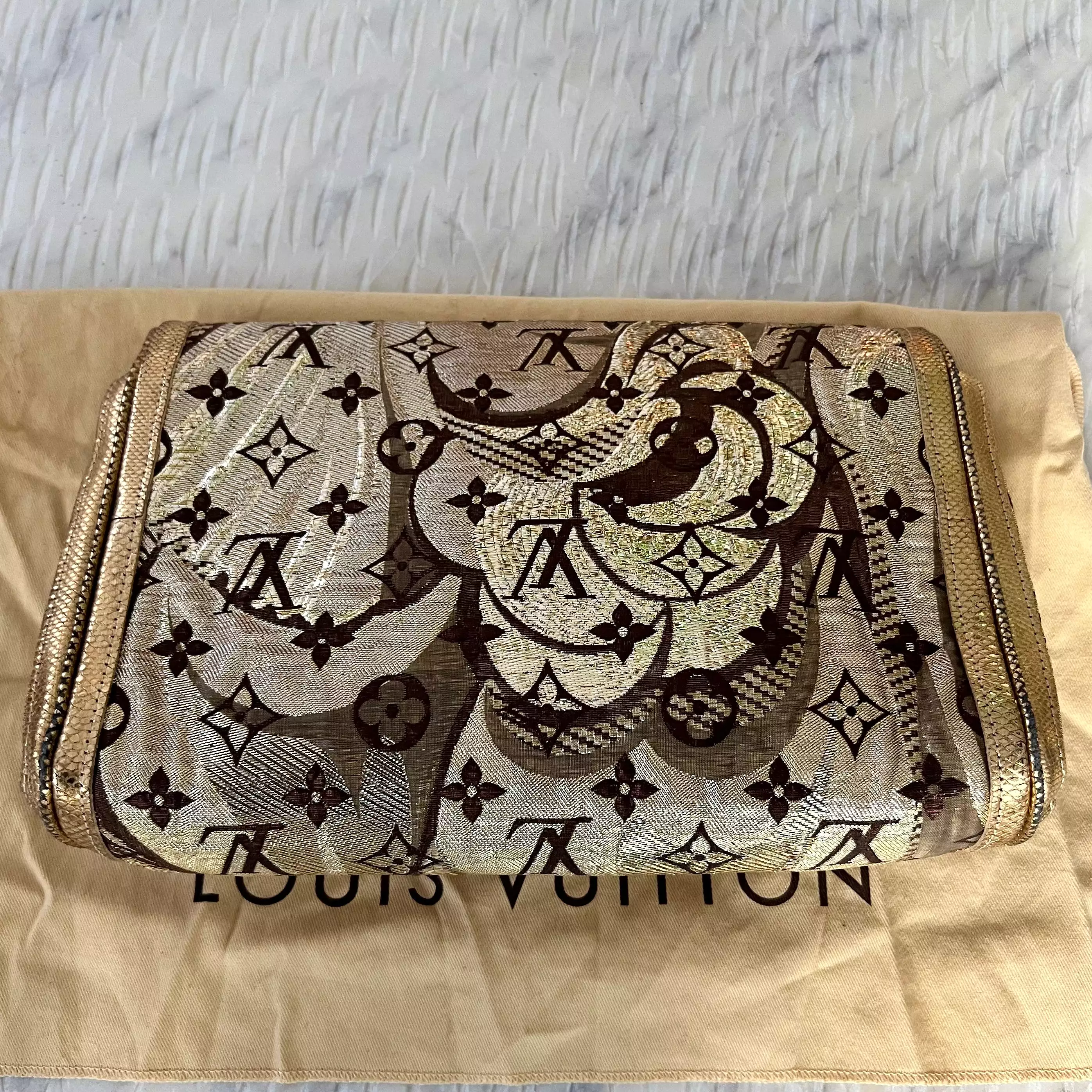 Louis Vuitton Gold Brocade Thalie Clutch