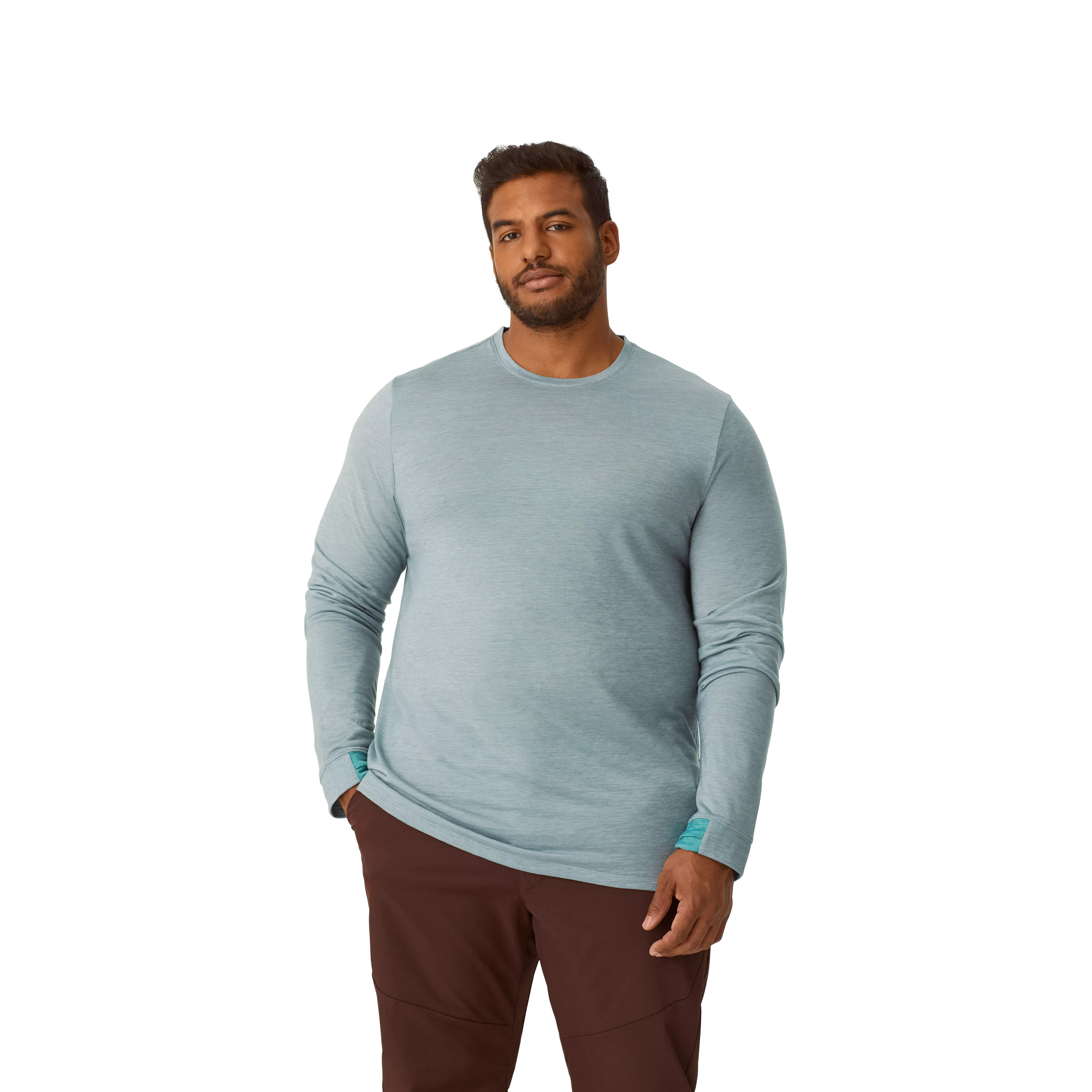 Men's Merino Wool Blend Crew Neck Long Sleeve T-Shirt