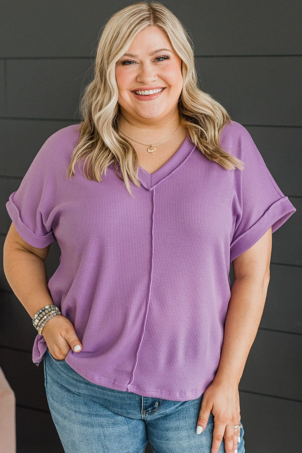 No Time To Waste V-Neck Top- Lavender