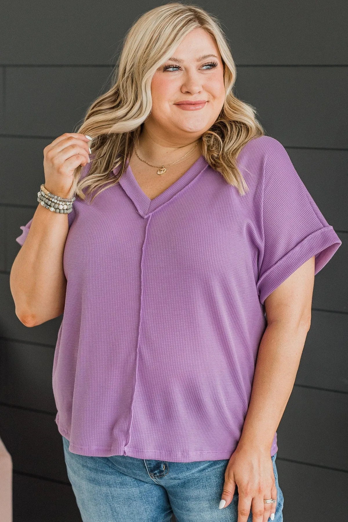 No Time To Waste V-Neck Top- Lavender