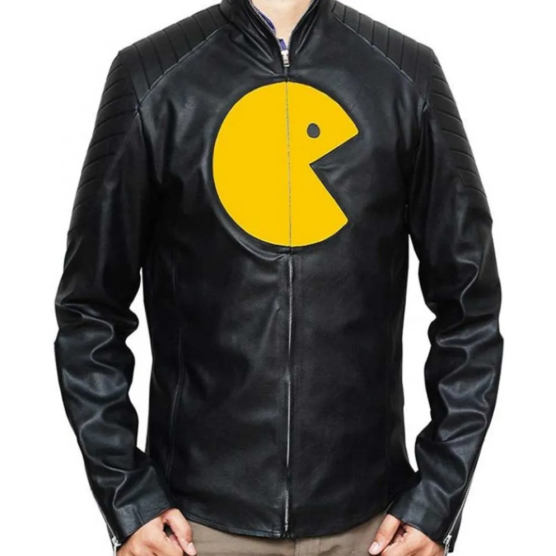 Pac-Man Black Leather Jacket - Famous Jackets