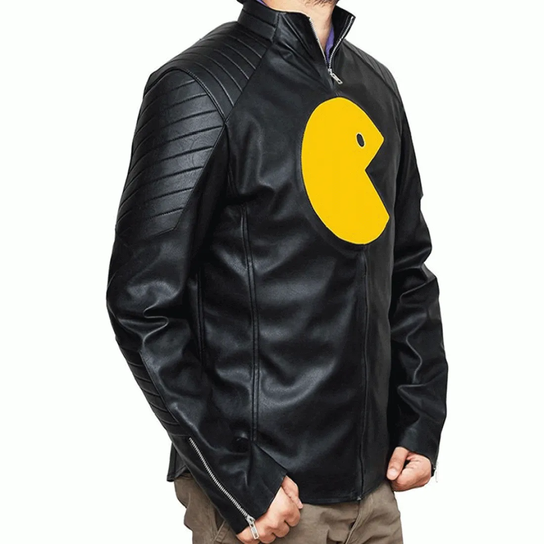 Pac-Man Black Leather Jacket - Famous Jackets