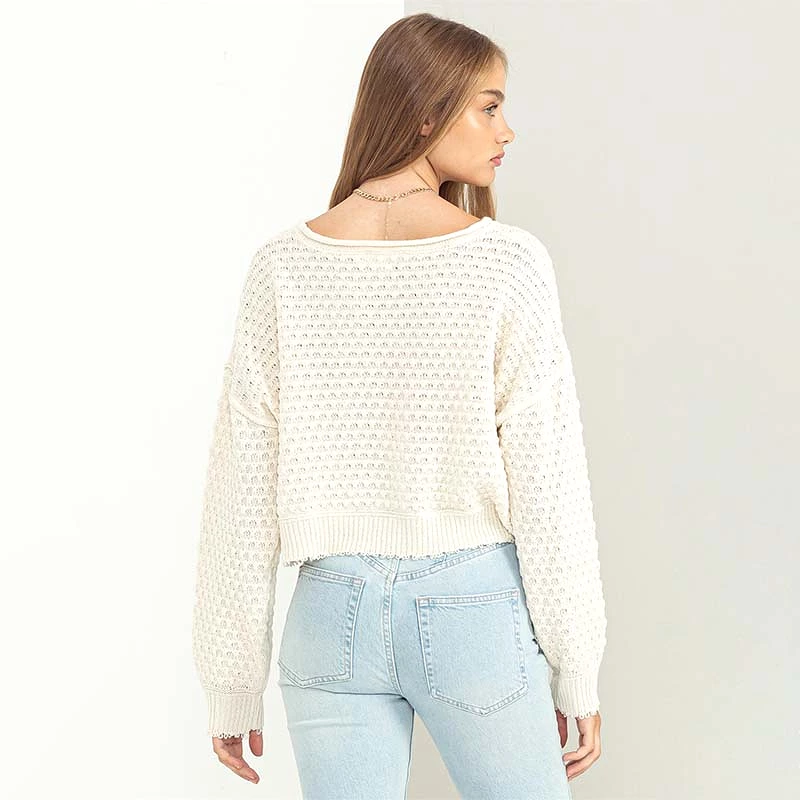 Pucker Open Neck Novelty Sweater