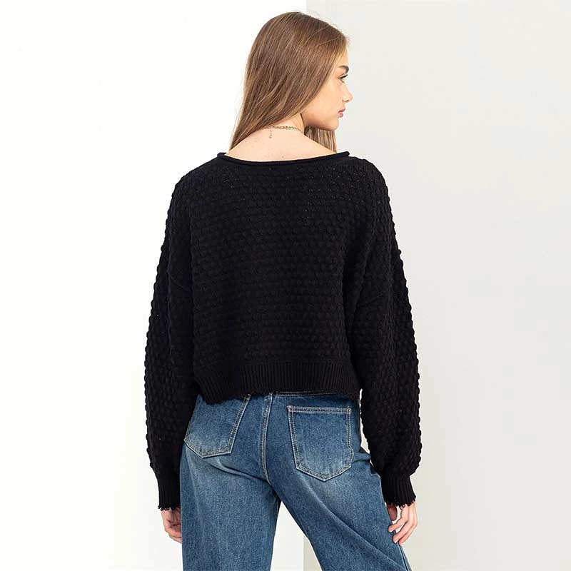 Pucker Open Neck Novelty Sweater