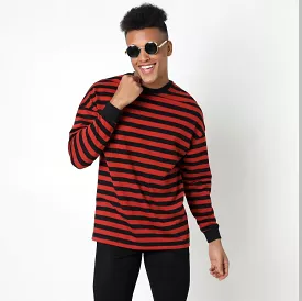 red full sleeve striped tshirt for men