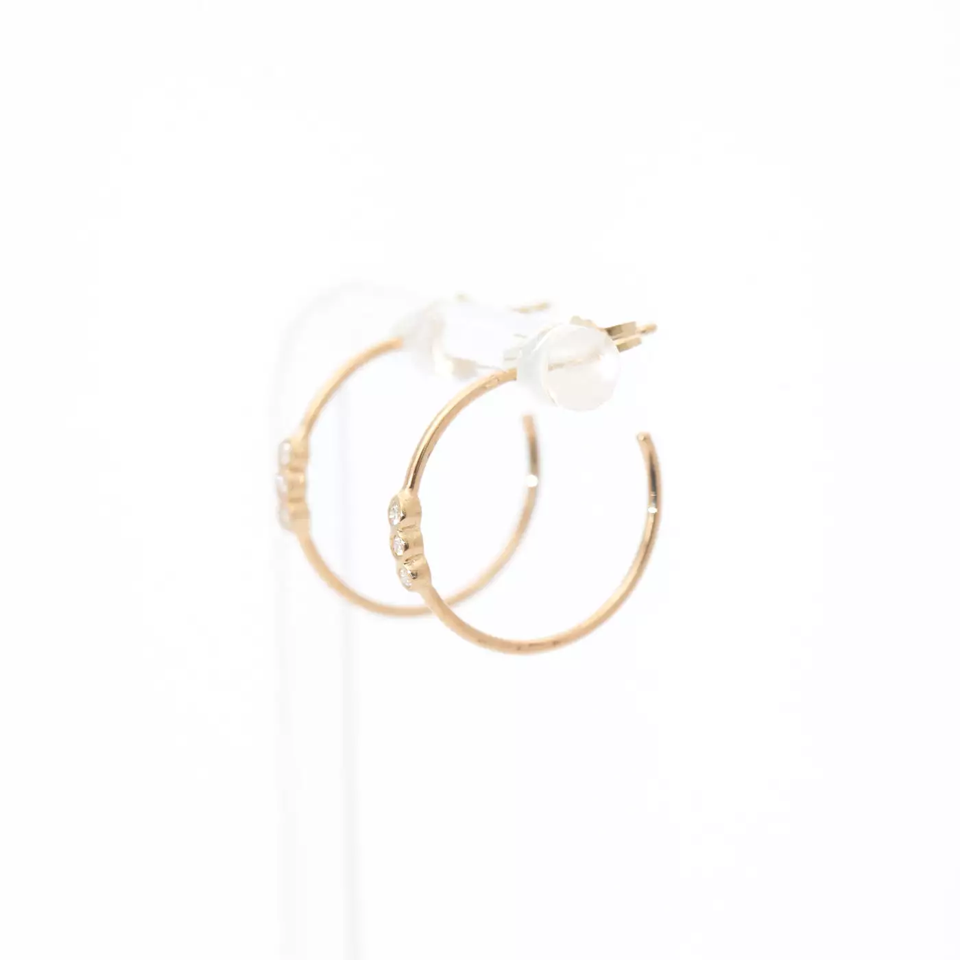 Three Bezel Set Diamond Small Hoops