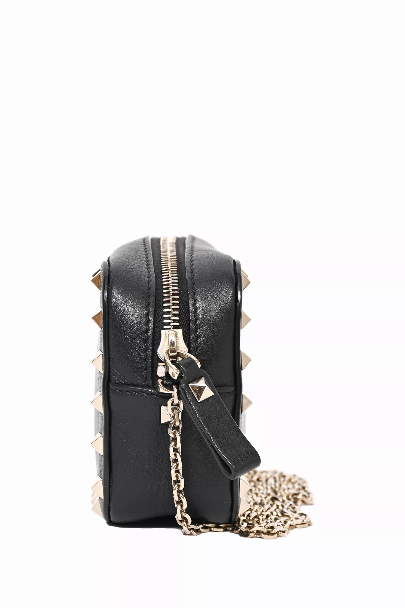 Valentino Black Leather Rockstud Mini Camera Chain Bag