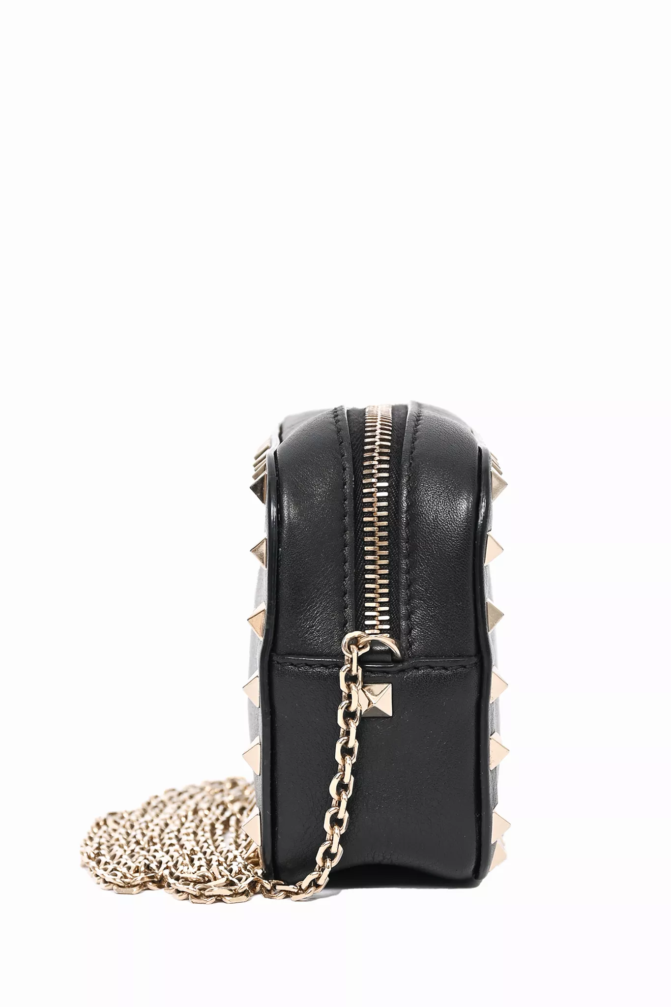 Valentino Black Leather Rockstud Mini Camera Chain Bag