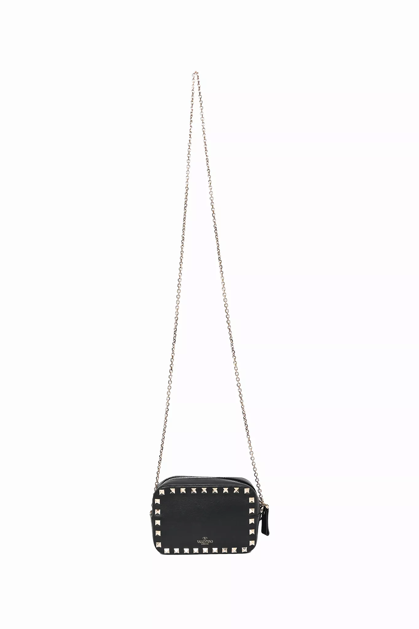 Valentino Black Leather Rockstud Mini Camera Chain Bag