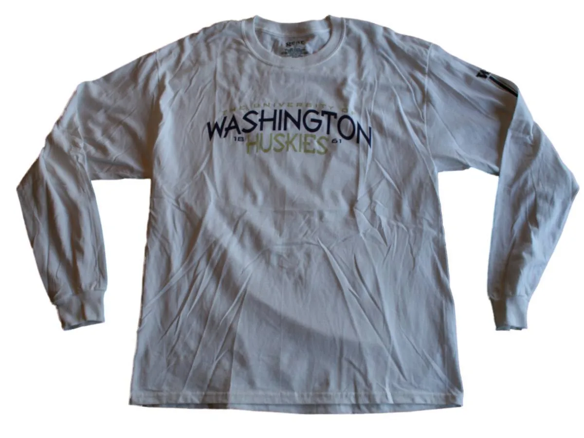 Washington Huskies Gear for Sports White Long Sleeve Cotton T-Shirt (L)