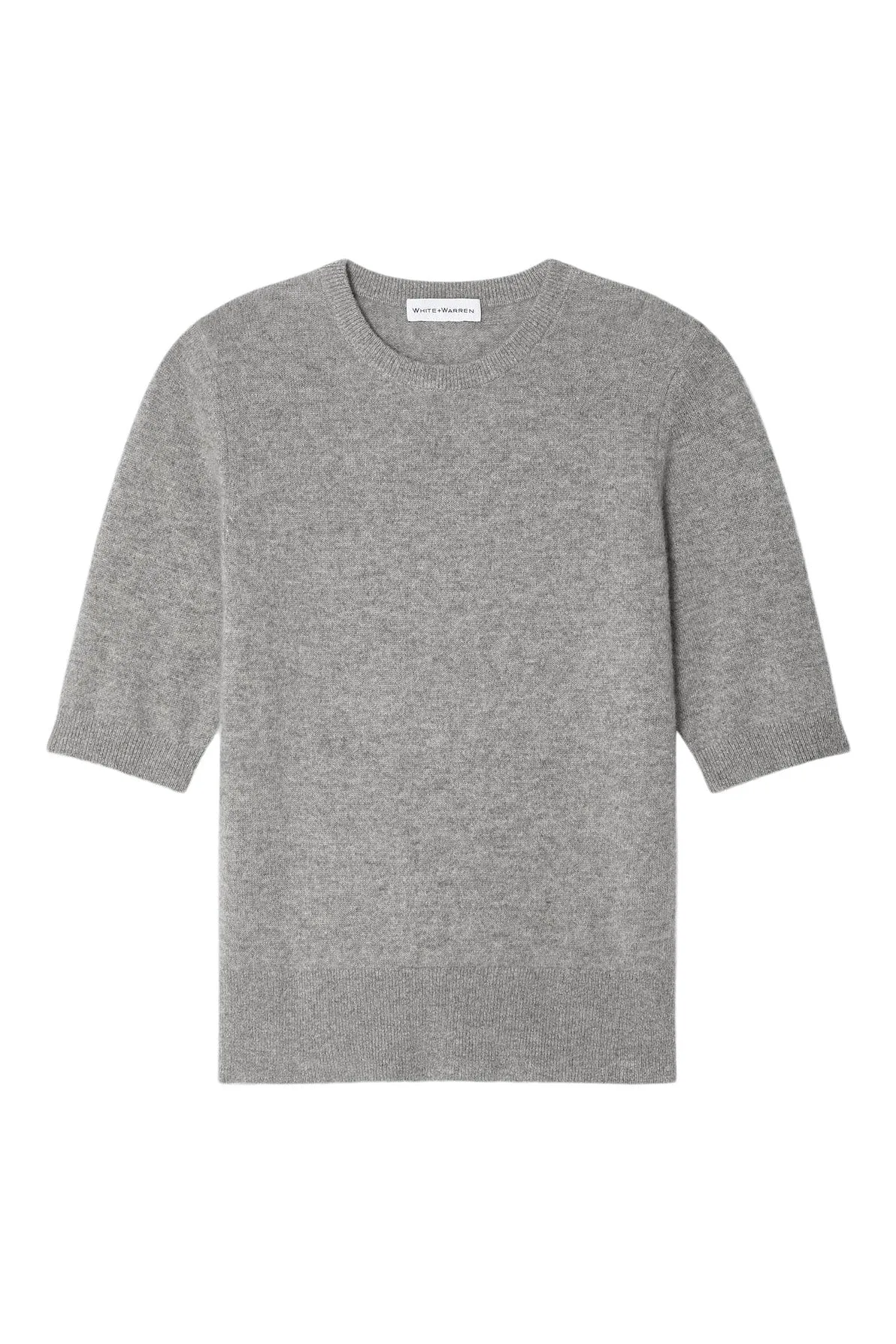 White & Warren Cashmere Elbow Sleeve Tee in Grey Heather