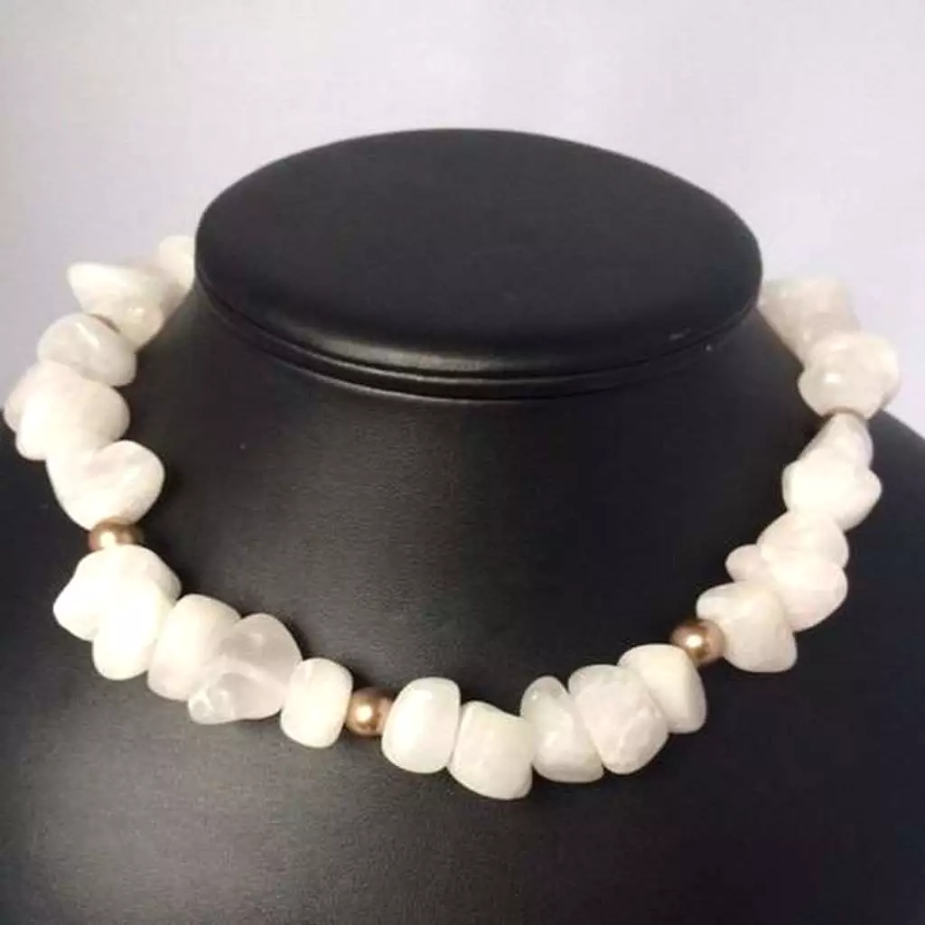 White Agate Beaded Necklace with Gold Swarovski Pearl Beads