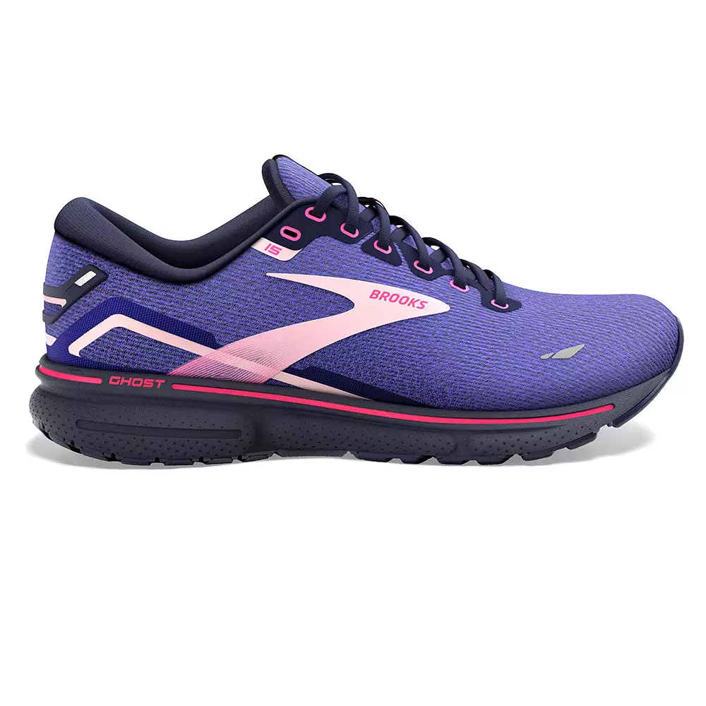 Women's Brooks Ghost 15, Blue/Peacoat/Pink, 5 B Medium