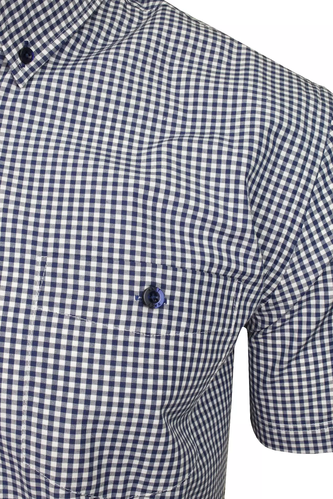 Xact Men's Gingham Check Shirt with Button-Down Collar - Short Sleeved