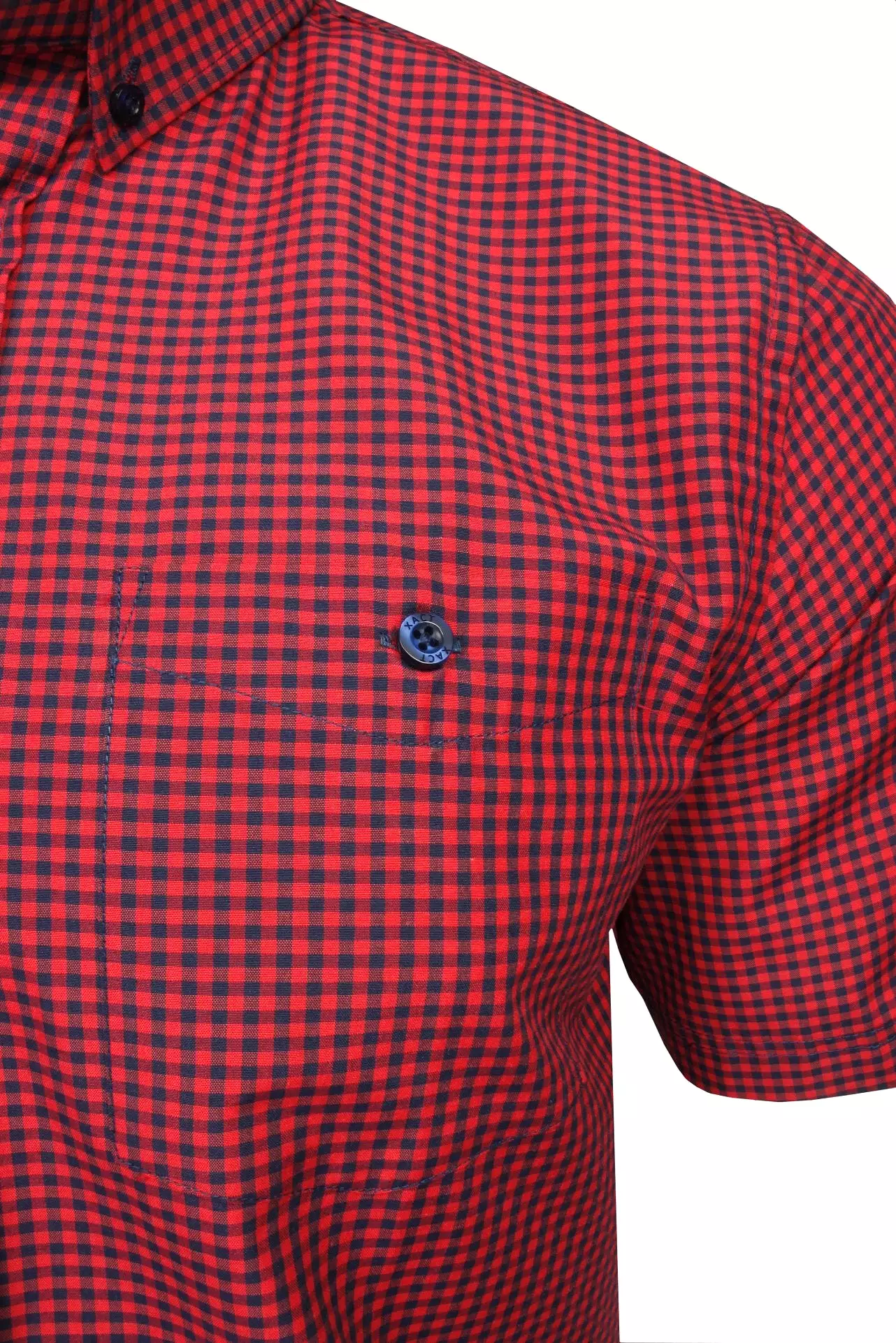 Xact Men's Gingham Check Shirt with Button-Down Collar - Short Sleeved