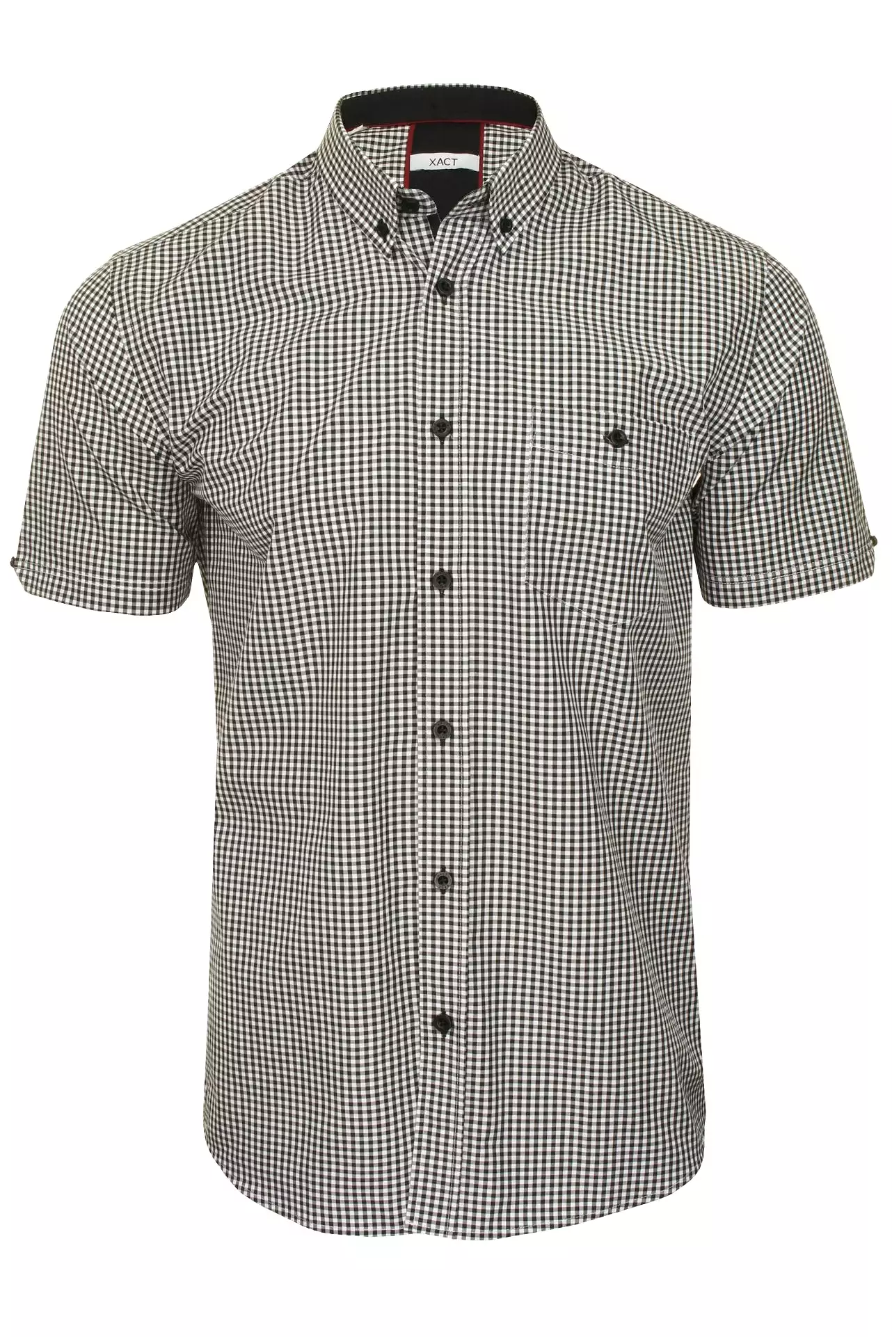 Xact Men's Gingham Check Shirt with Button-Down Collar - Short Sleeved