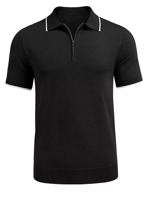 Zipper Knitted Men Polo Shirt